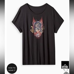 NEW TORRID MARVEL LADY THOR ROLL‎ SLEEVE TOP - 
HERITAGE SLUB